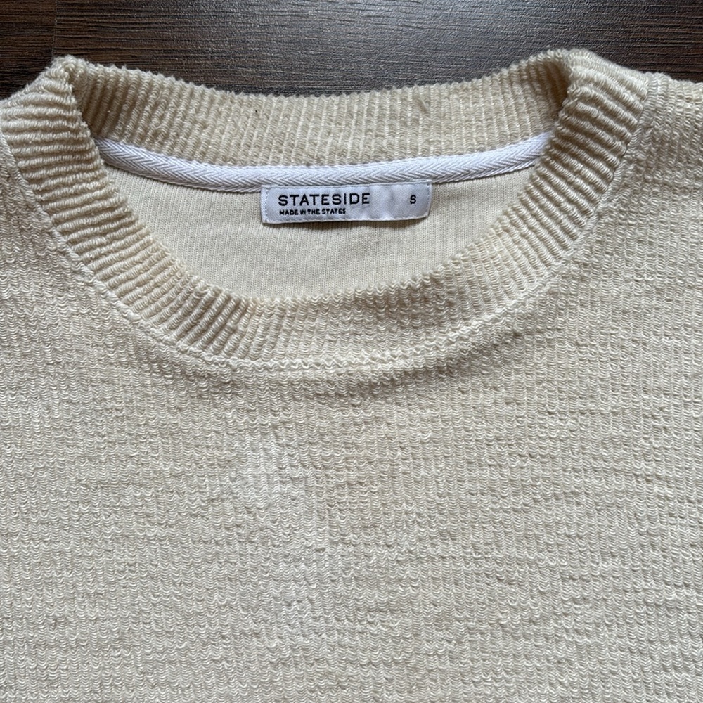 Stateside Cream Ribbed Knit‎ Cropped Sweatshirt Bell Sleeve Small Made in USA - Picture 4 of 7